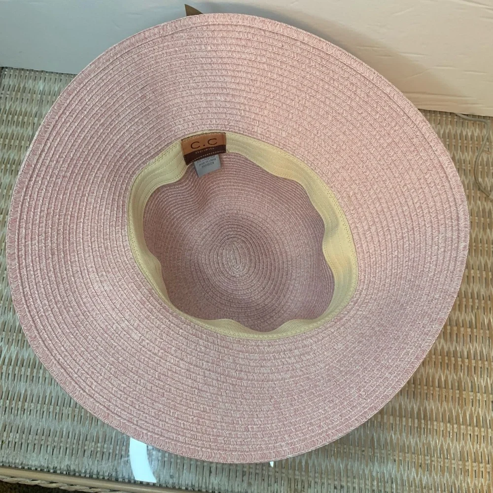 NWT C C Exclusives Straw Floppy Sun Hat Pink One Size